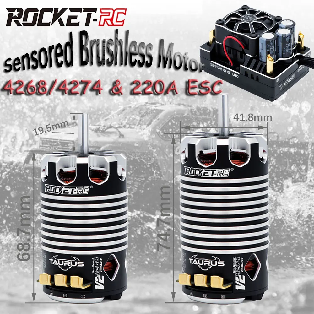 

ROCKET-RC 4274 4268 V2 Бесщеточный двигатель с сенсорным расстоянием и комбинированным набором ESC 220 А для 1/8 Traxxas Wltoys HSP Arrma RC Car On-Road Truck