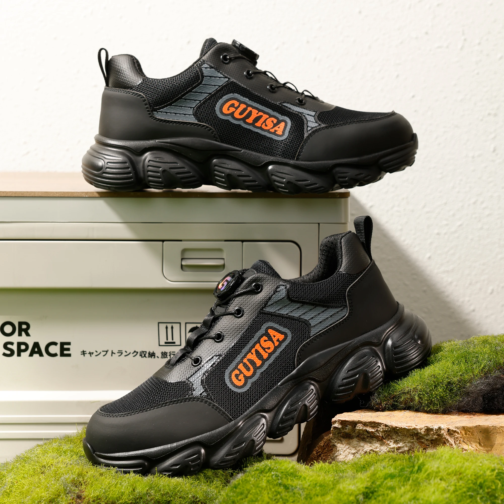

GUYISA Men's Anti Smash and Anti Puncture Work Shoes Sports Series Rubber Bottom Lightweight Four Seasons Low Top Intelligent Bu