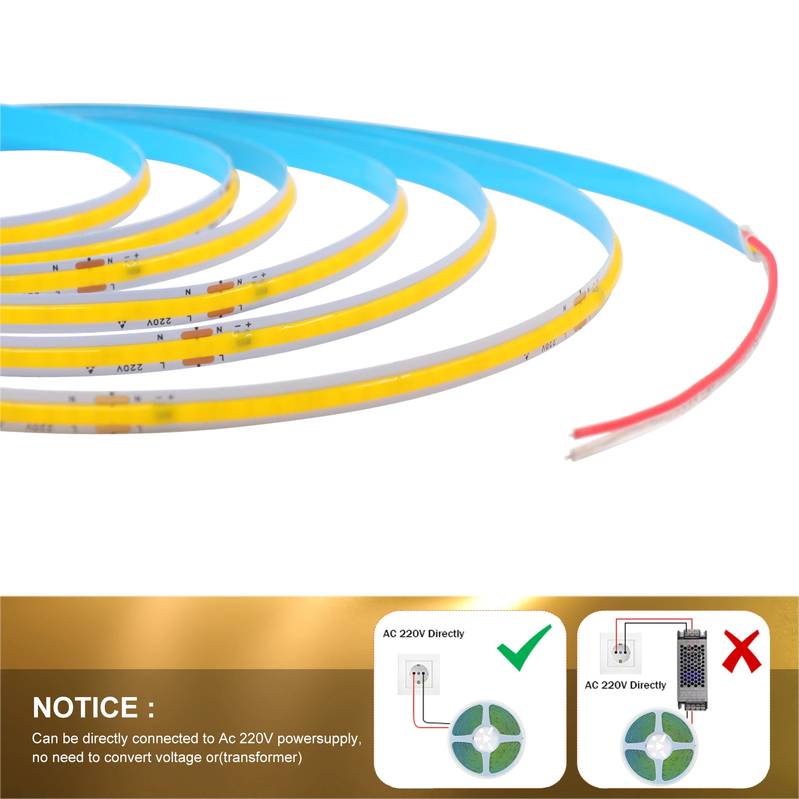 แถบ COB AC 220V 10 ซม.ตัดสีแดง/น้ำแข็งสีฟ้า/สีชมพู/สีม่วง/สีเขียว/สีขาว 240LEDS 5M 10M 20M 50M/ม้วน IP20 ไม่กันน้ำไฟ LED
