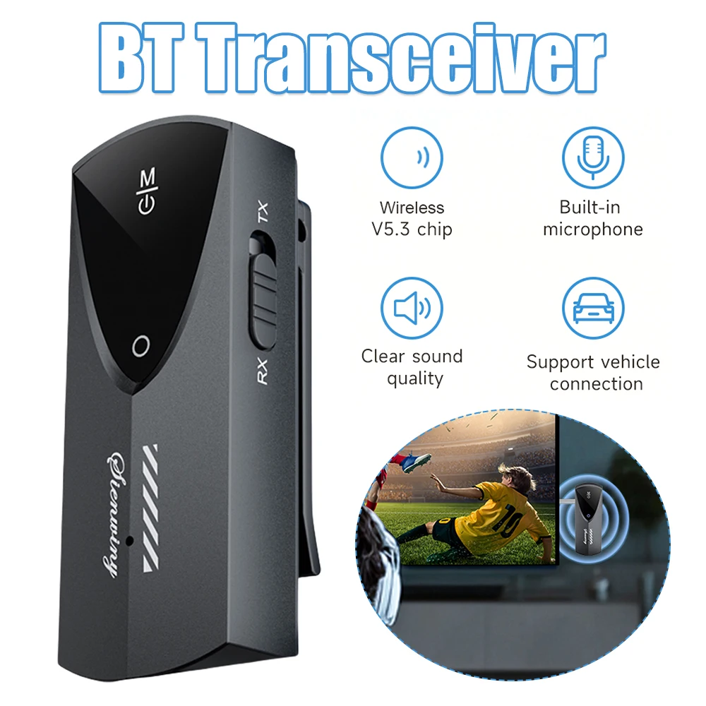 BT 5.3 2-In-1 Wireless Adapter with Mic Mini Car Audio Connector Low Latency Wireless Transmitter for TV/Home Sound System