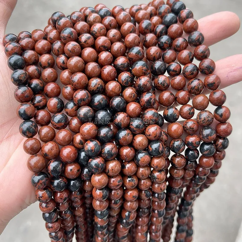 Natural Stone Golden Swan Jasper Bead Mahogany Obsidian 4 6 8 10mm Pick Size for Jewelry Making DIY Bracelet Necklace Accessory