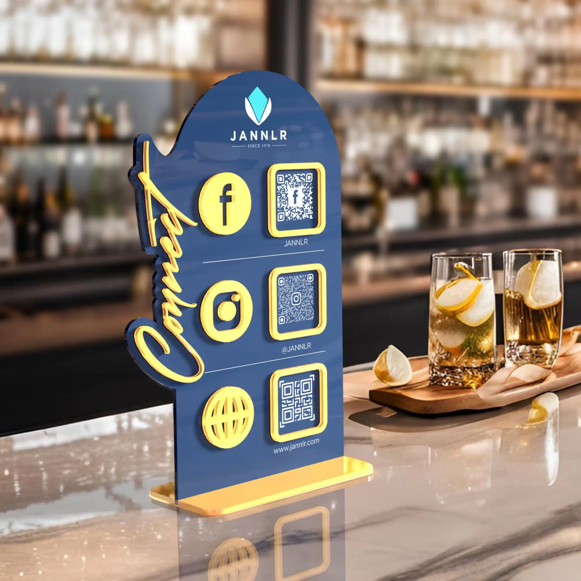 

Custom Multi QR Code Acrylic Display Stand for Social Media Touchless Menu Google Reviews WiFi Payment Sign for Stores Promotion