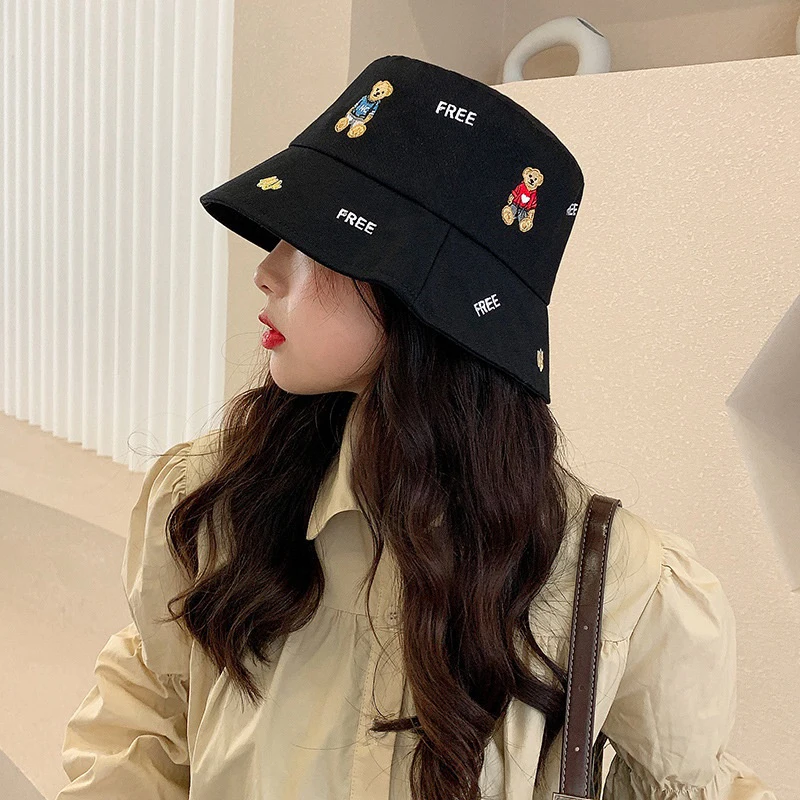 Summer Sun Protection Bear Bucket Hat For Men Women Panama Cap Hip Hop Fishing Fisherman Hat Fashion