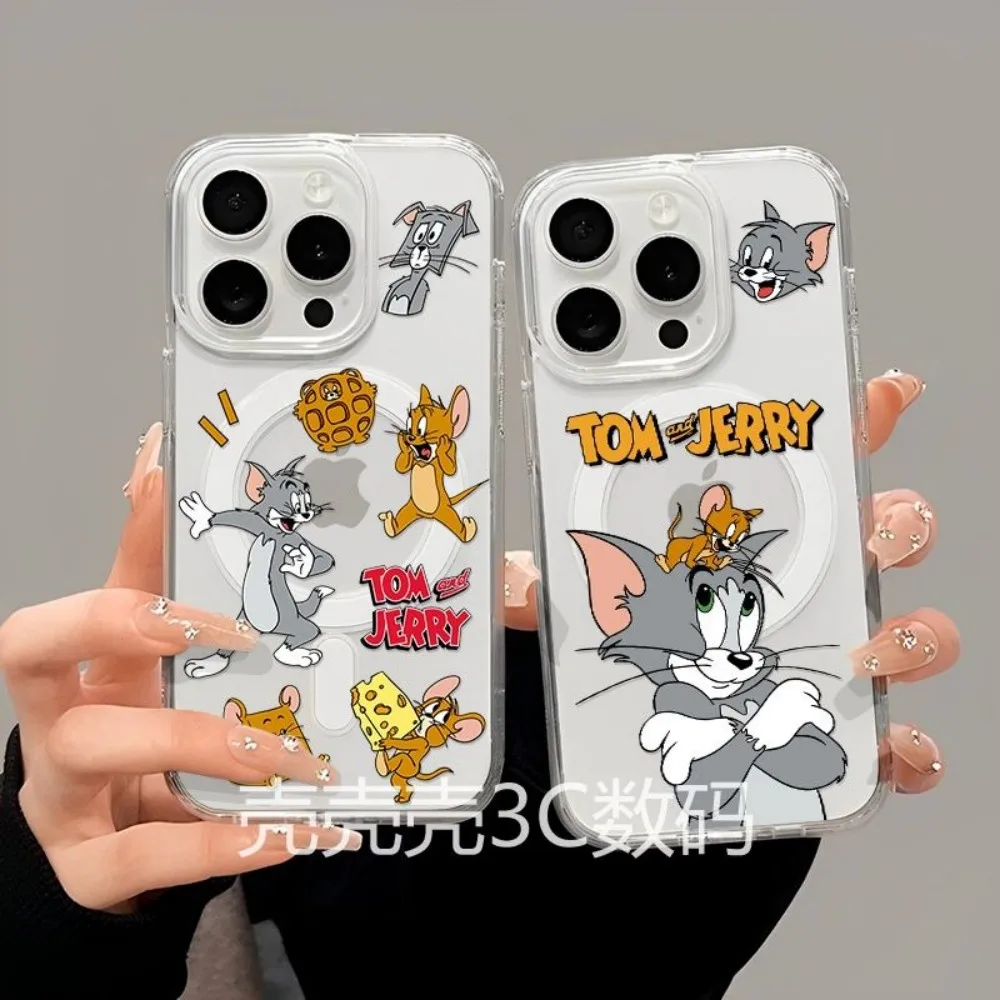 NEW Magnetic Phone Case for iPhone 17 16 15 14 13 12 11 8 7 Air Plus Pro Max Soft Clear Tpu Cover Cartoon Toms and Jerries