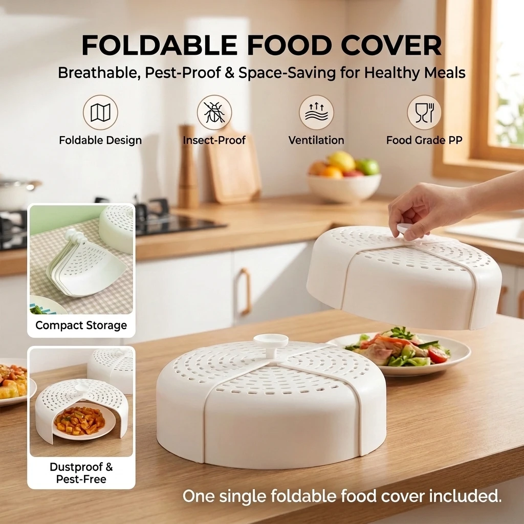 Collapsible Food Cover Ventilated Table Dish Cover Rotatable Food Protector Fly Mosquito Proof Leftover Meal Shield for Summer