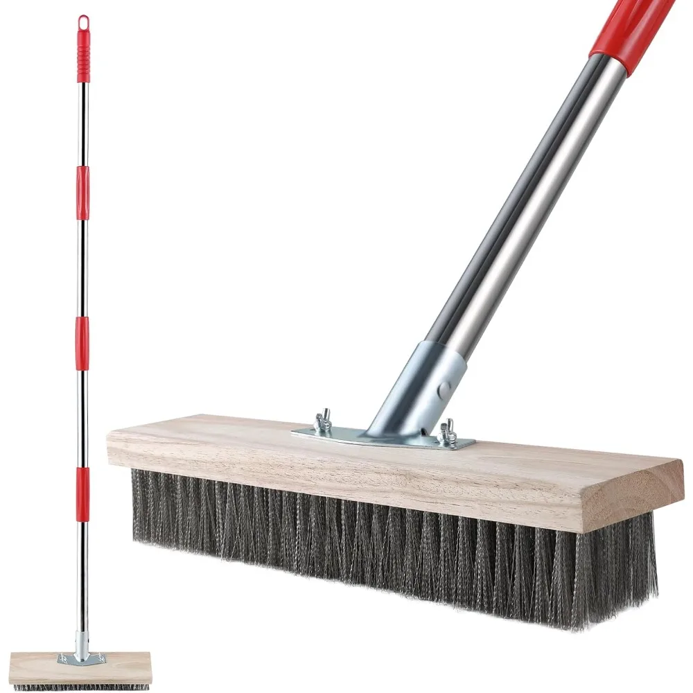 

Прочная проволочная щетка с телескопической ручкой 57 дюймов, жесткие металлические щетинки для удаления сорняков, мха, для патио, террасы, бетона, гаража