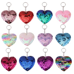 12pcs Cute Sequin Love Heart Keychain - Stylish Bag Charm and Keyring Decoration Wallet Bag Backpack Charms Party Favors