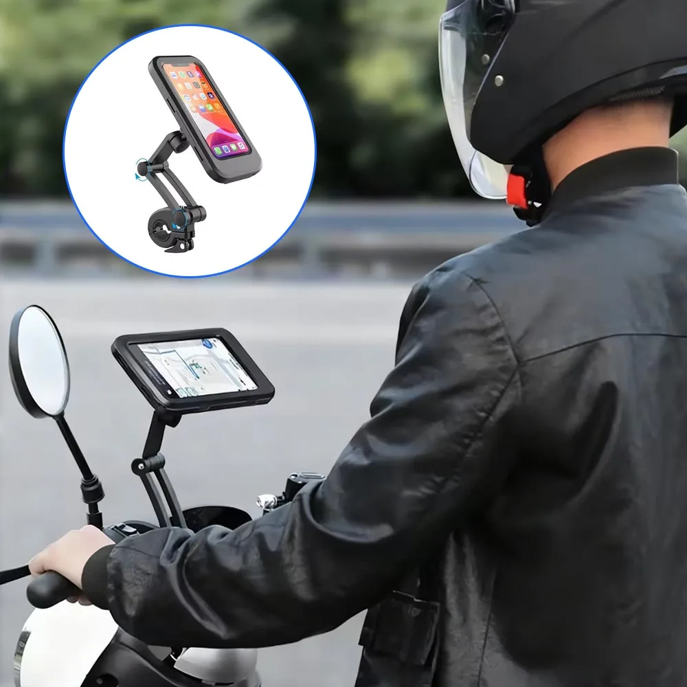 1pc Waterproof Car Motorcycle Phone Bracket Fits for 18-35mm Handlebars Rainproof 360 Degree Rotation for 7 Inches Smartphone