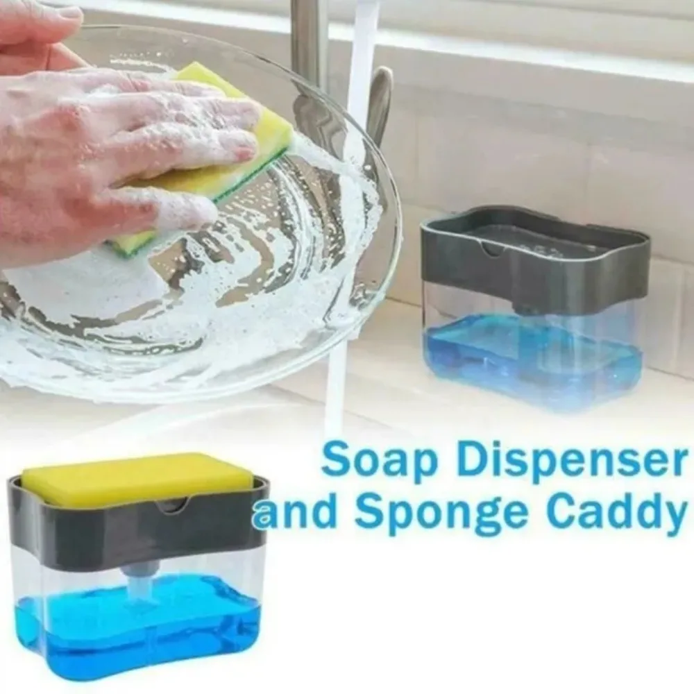 

Dish Soap Dispenser Liquid Push Type 2-in-1 Cleaning Fluid Dispenser Box for Kitchen Manual Dishwashing Soap Pump Sponge Holder