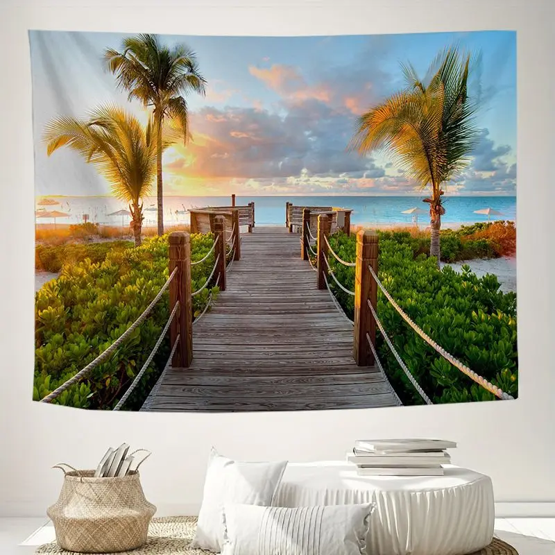 VIKAMA Tropical Seaside Sunset Tapestry Wall Hanging Home Decor for Bedroom Living Room Dorm Palm Beach Ocean Scenery