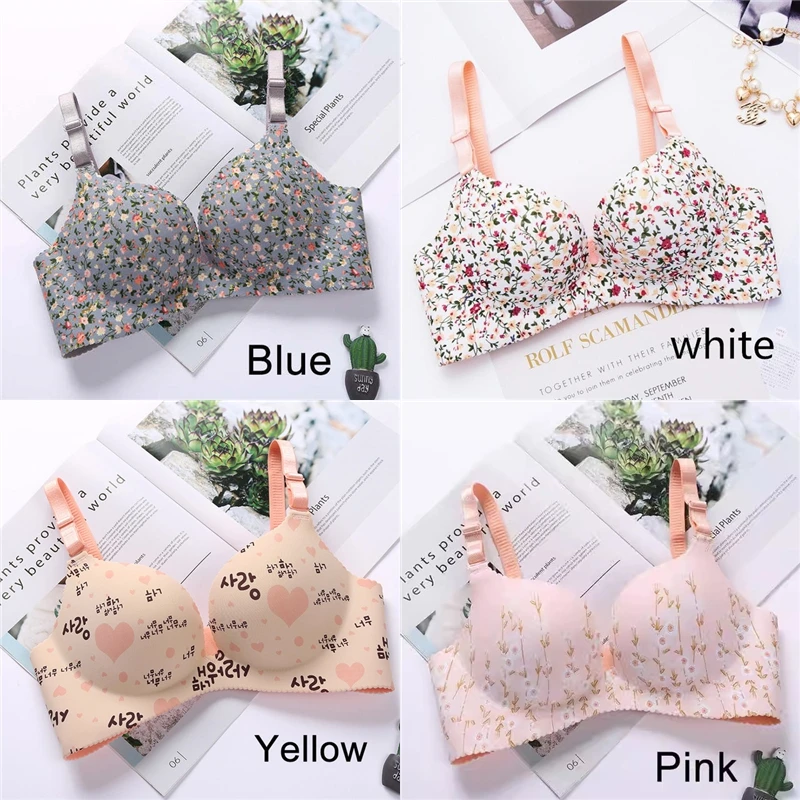 

Women Flower Print Seamless Bra Sexy Lingerie Floral Push Up Bras One-Piece Underwear