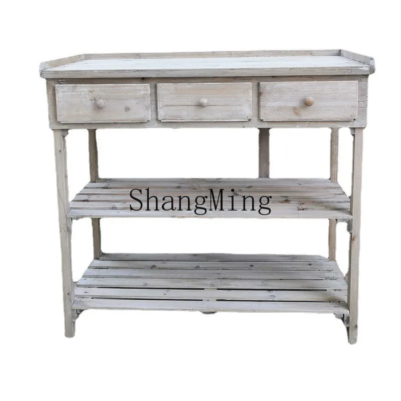 DSA retro wooden garden table indoor three-layer gardening console fir old gardening table