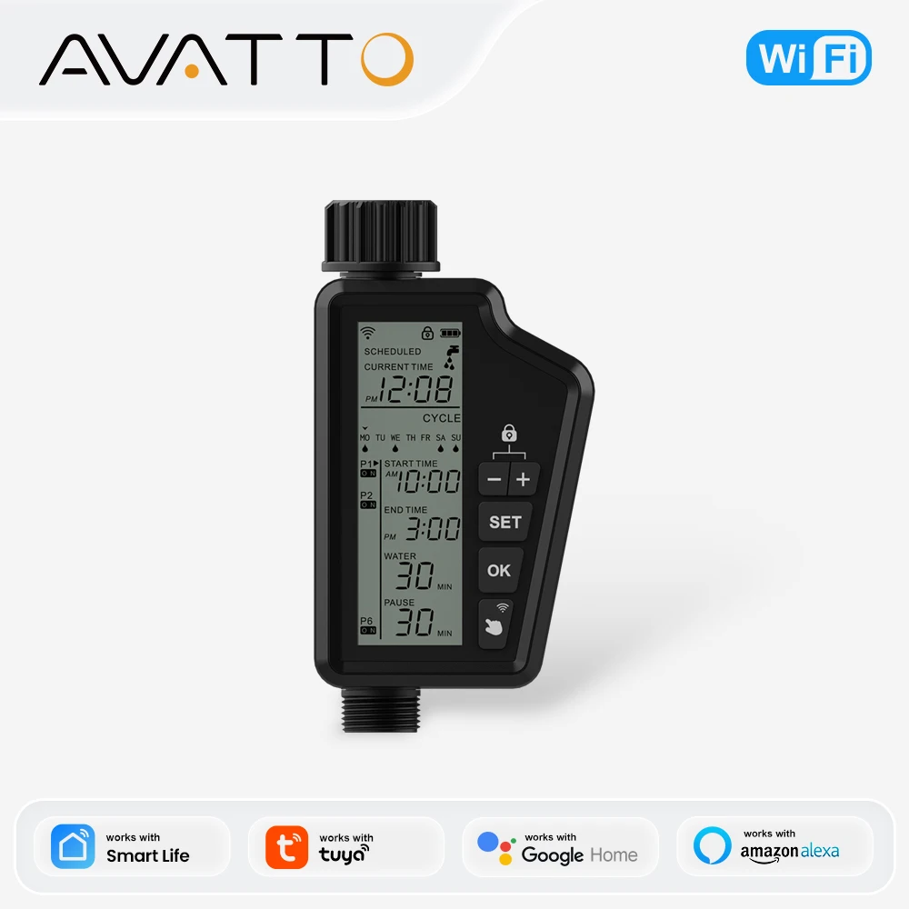 AVATTO Tuya WIFI Smart Garden Watering Timer with Large LCD Display for Home & Outdoor Irrigation,Automatic Garden Watering Tool