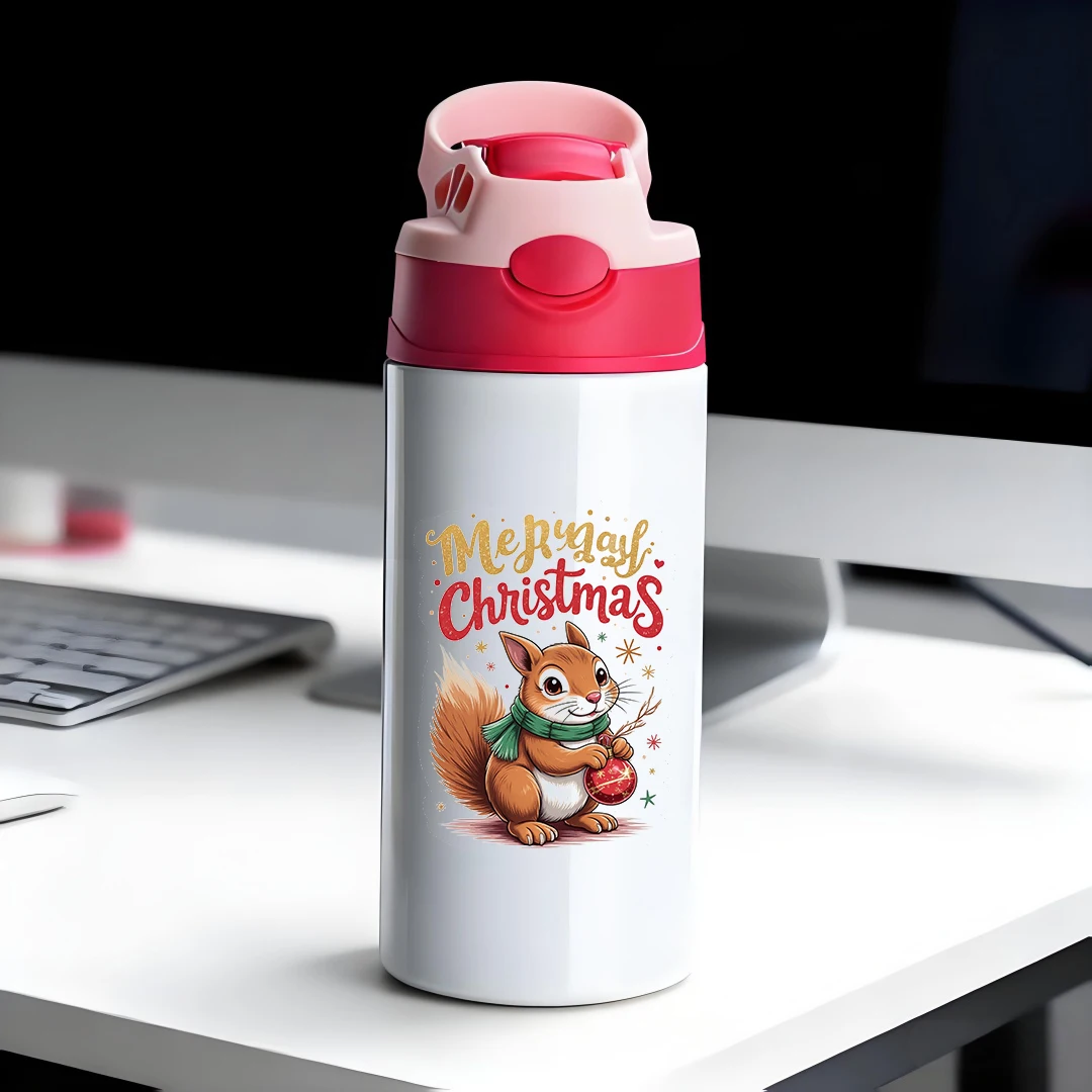 

304 stainless steel thermal cup cartoon squirrel Christmas design childfriendly straw cup keeps drinks hot or cold leakproo