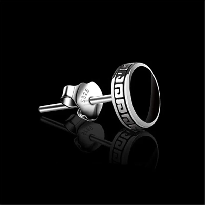 1 pair S925 silver men's and women's black earrings hip-hop street daily versatile anniversary commemorative birthday