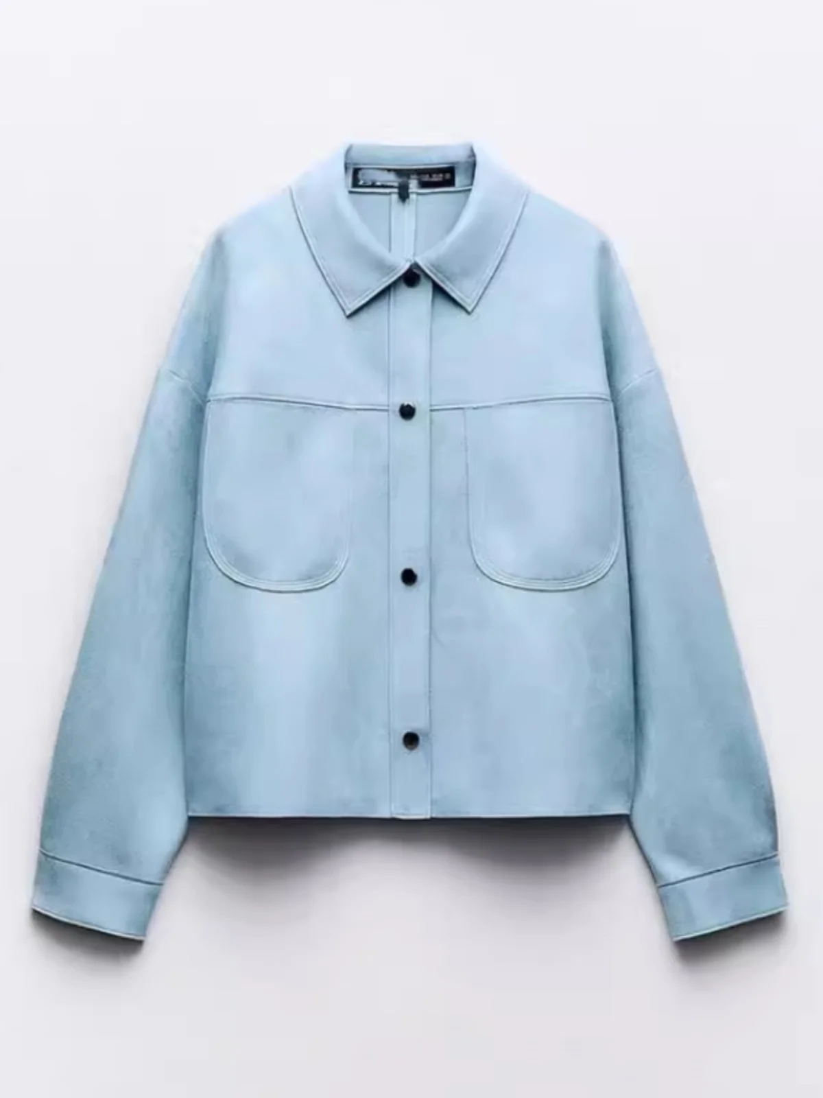 Lente 2025, nieuwe damesjas van imitatiesuède ort Jaet Long Sve, jas met omgeslagen kraag, pure kleur, veelzijdige knoopsluiting, normaal...