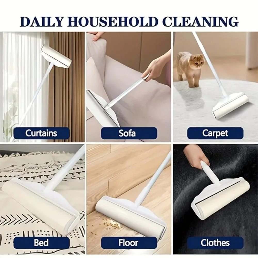 Long Handled Cotton Roller, Sofa Carpet Cleaner, Large Adhesive Tear Off Brush, Pet Hair Removal Roller，Lint Roller view 5