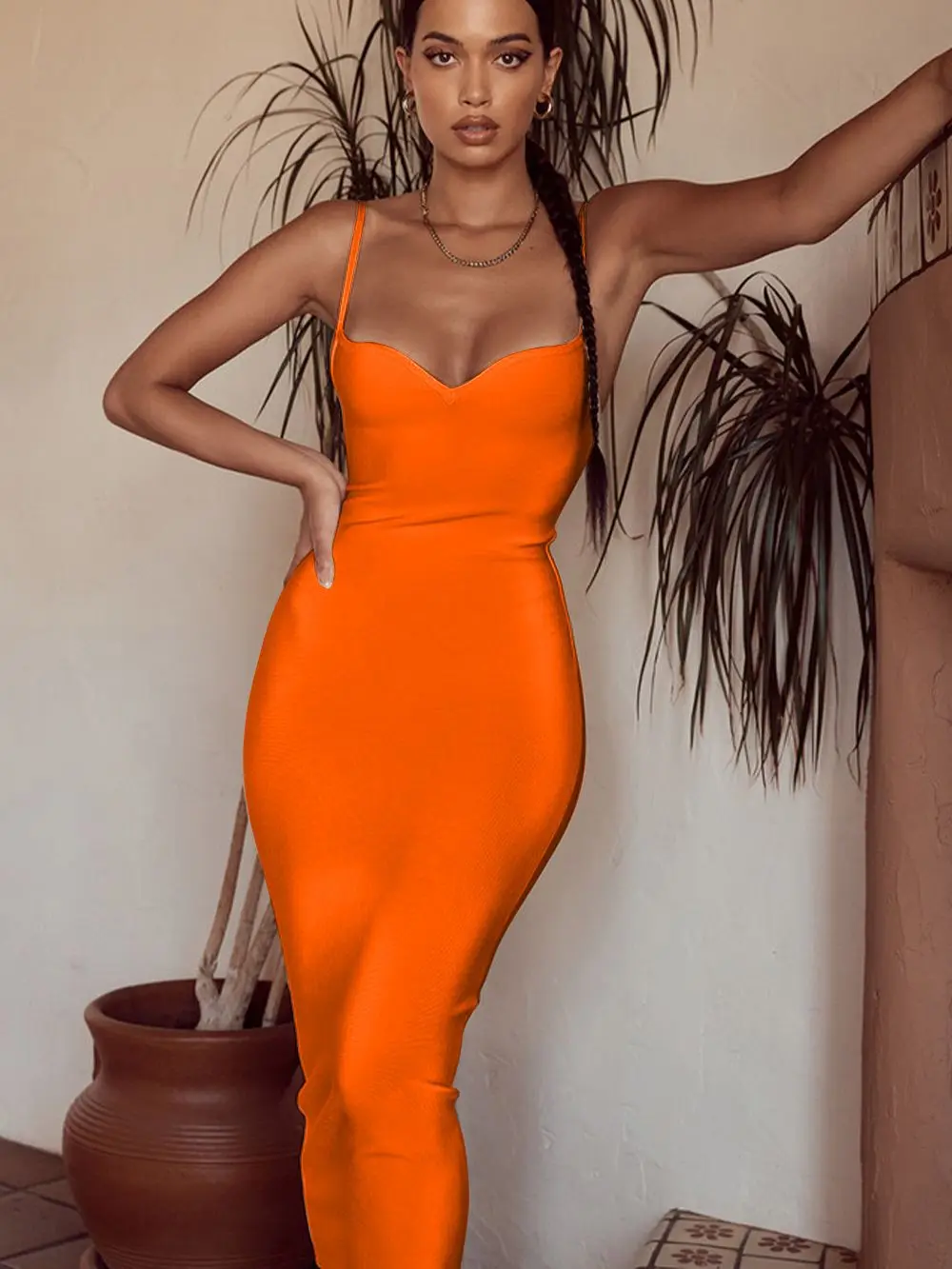 Elegant Bandage Dress Summer Women Sexy Strap Backless Bodycon Dress 2022 Female Orange Midi Evening Club Party Dresses Outfits