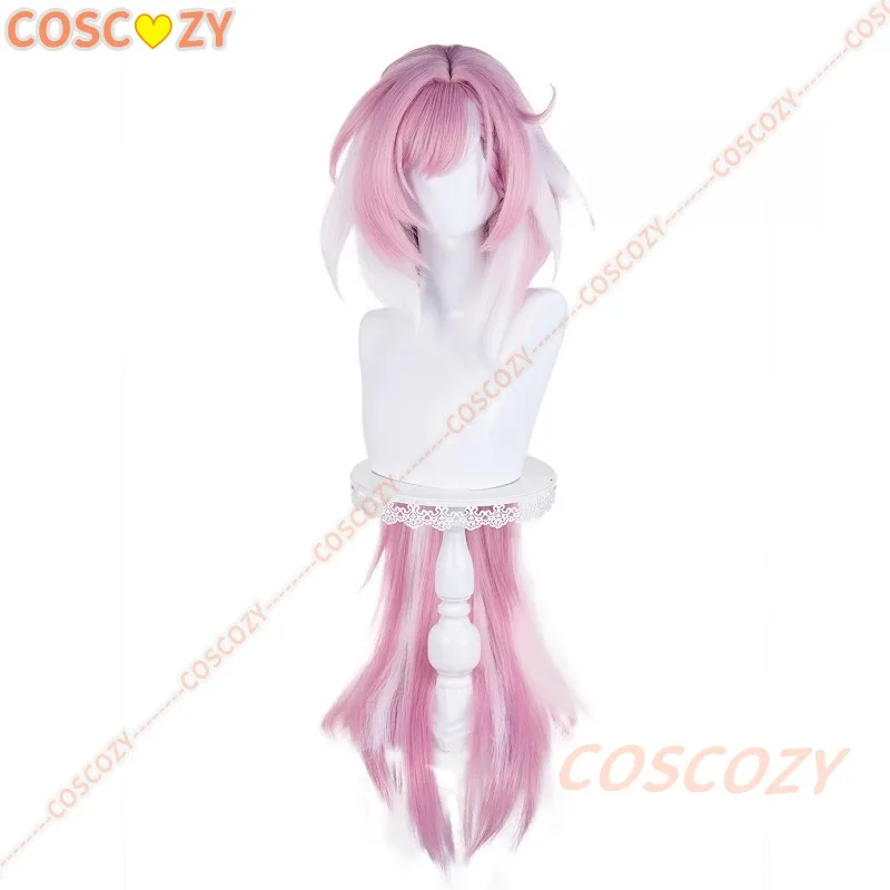 Honkai 3rd Messenger of Love Elysia Cosplay Perücke 115 cm Rosa Highlights Weiße Perücke Frauen CosplayWigs Hitzebeständiges Kunsthaar