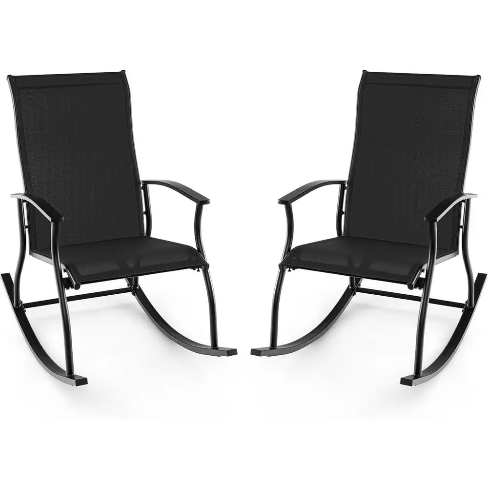 

Outdoor Rocking Chair Set o 2 - Patio Rocking Chairs w/Breathable Backrest, Sturdy Metal e & Sae Ergonomic Design, Cozy abric Ro