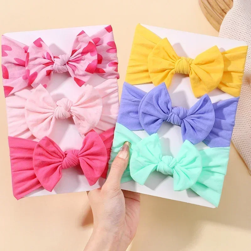 1 ชิ้นทารกแรกเกิดสําหรับสาวถักเด็ก Turban เด็ก Bows ไนลอนนุ่มเด็ก Headwear อุปกรณ์เสริมผม 48 สี