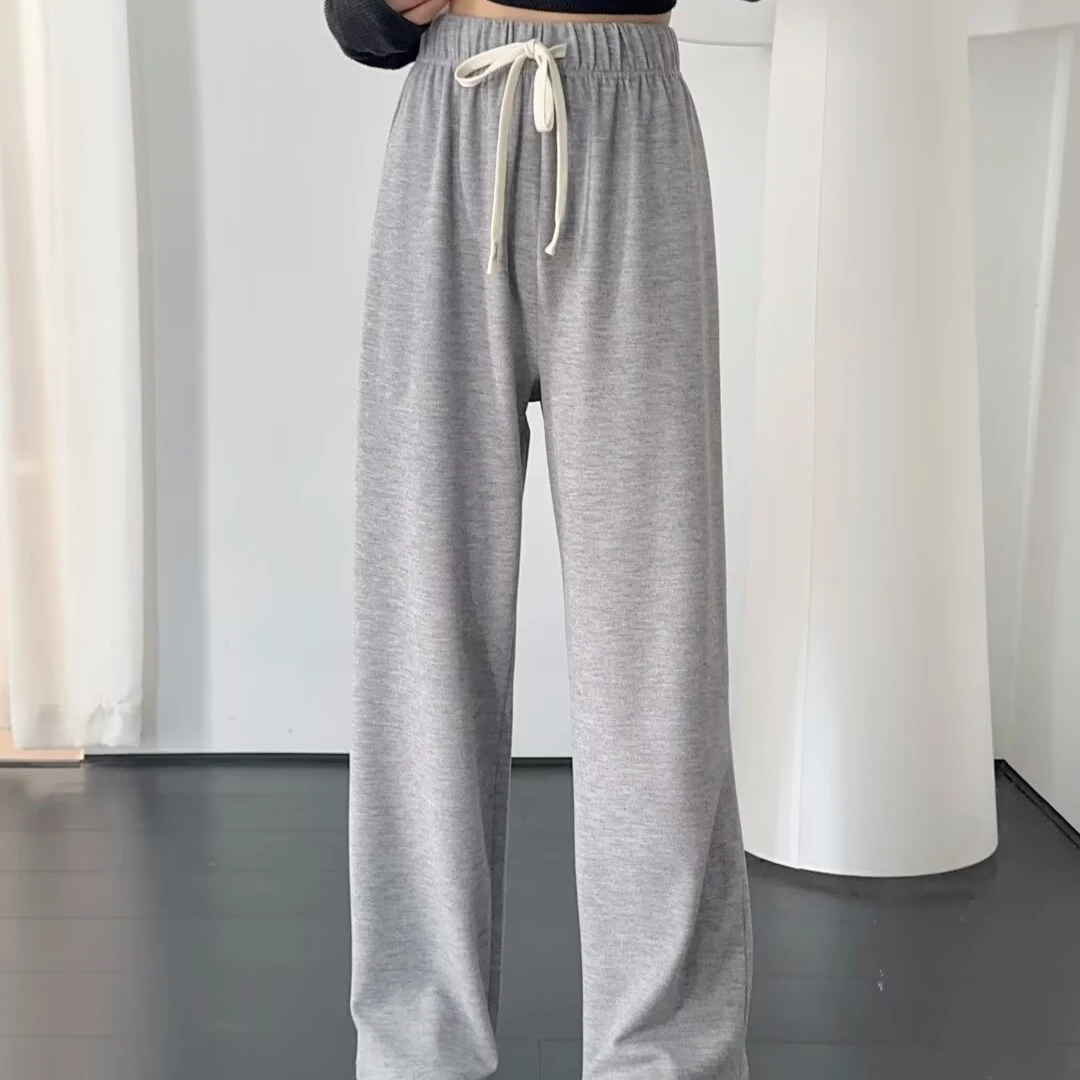 Pantalon décontracté taille haute à jambes larges pour femme, drapé, polyvalent, amincissant, jambes droites, Long, printemps-automne