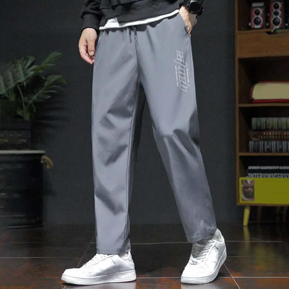 Regular Fit Trousers for Men Men's Wide Leg Drawstring Pants with Side Pockets for Street Style Workwear Elastic for Spring