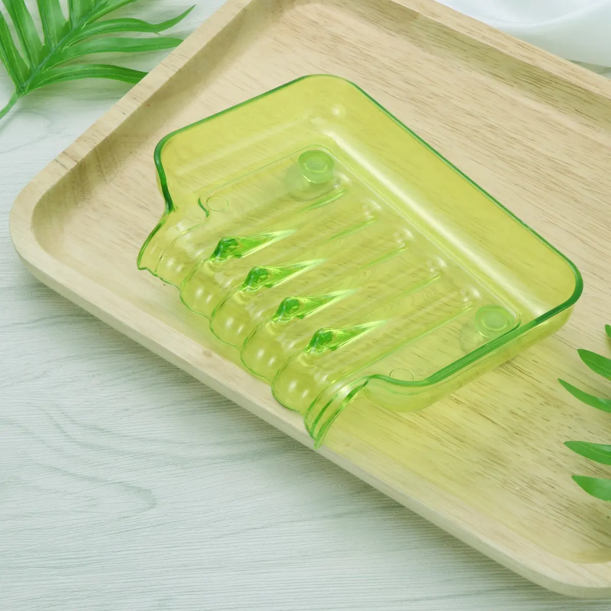 Green Suction Soap Dish for Bathroom 2 Suckers Easy Install on Smooth Surfaces Soap Holder Space Saving Drain Design