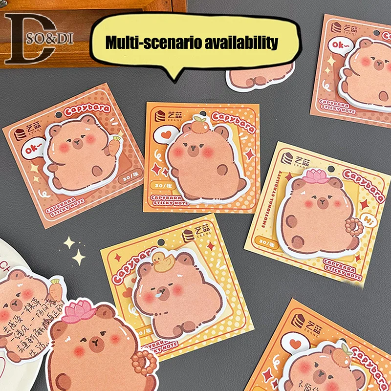 Capybara de dibujos animados para niños, 30 hojas, Kawaii, creativo, divertido, nota adhesiva, moda linda, forma especial, regalos