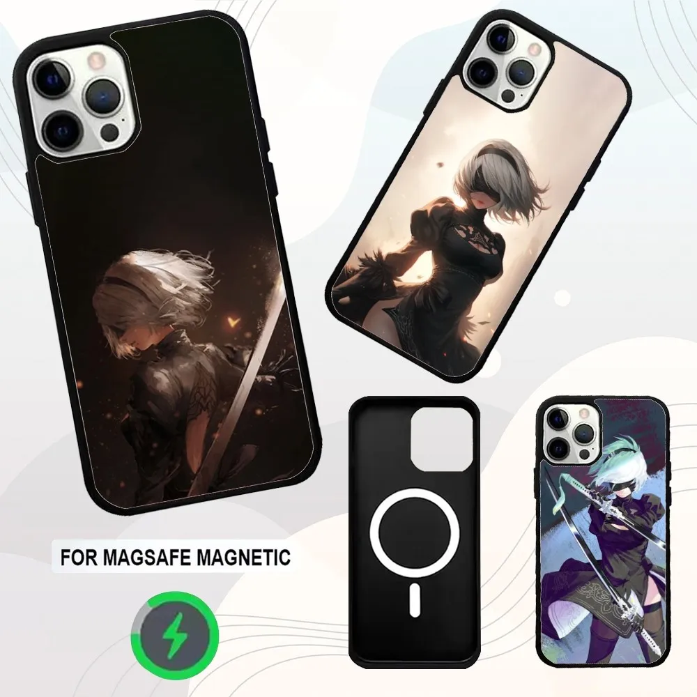 

N-Nier A-Automata 2b Anime Phone Case For iPhone 16e,16,15,14,13,12,11,Plus,Pro,Max,Mini Magsafe Magnetic Wireless Charging