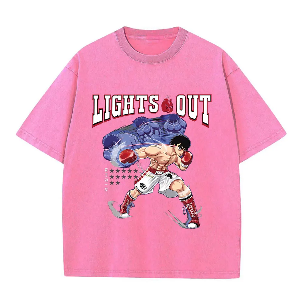 Vintage Cotton Washed T-Shirt Anime Hajime No Ippo Kamogawa Boxing Gym Loose T Shirts Men Women Y2K Hip Hop Summer Top Tee