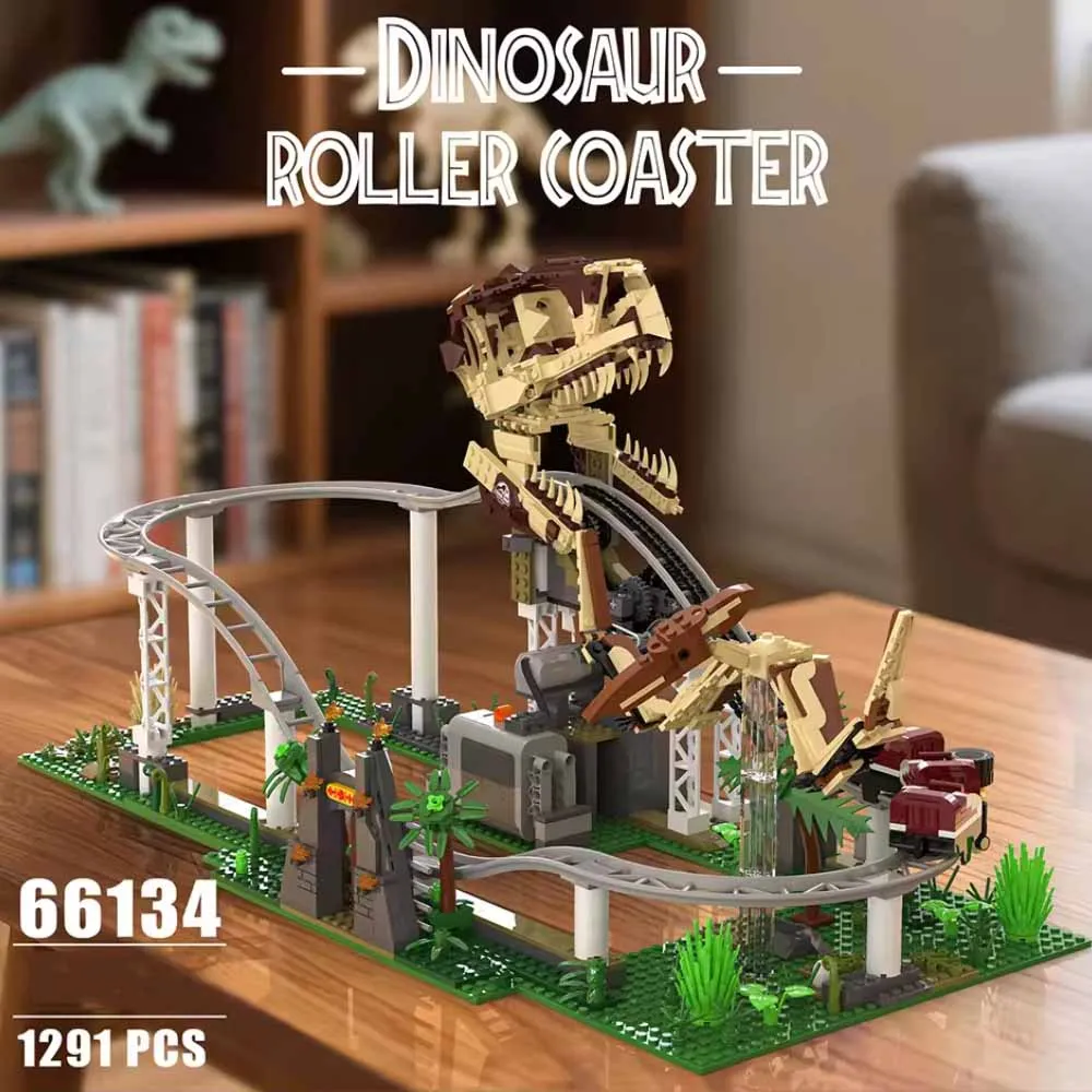

1291pcs Dinosaur series Building Blocks MOC Jurassic Dinosaur Park roller coaster adventure, children's educational toys, gifts