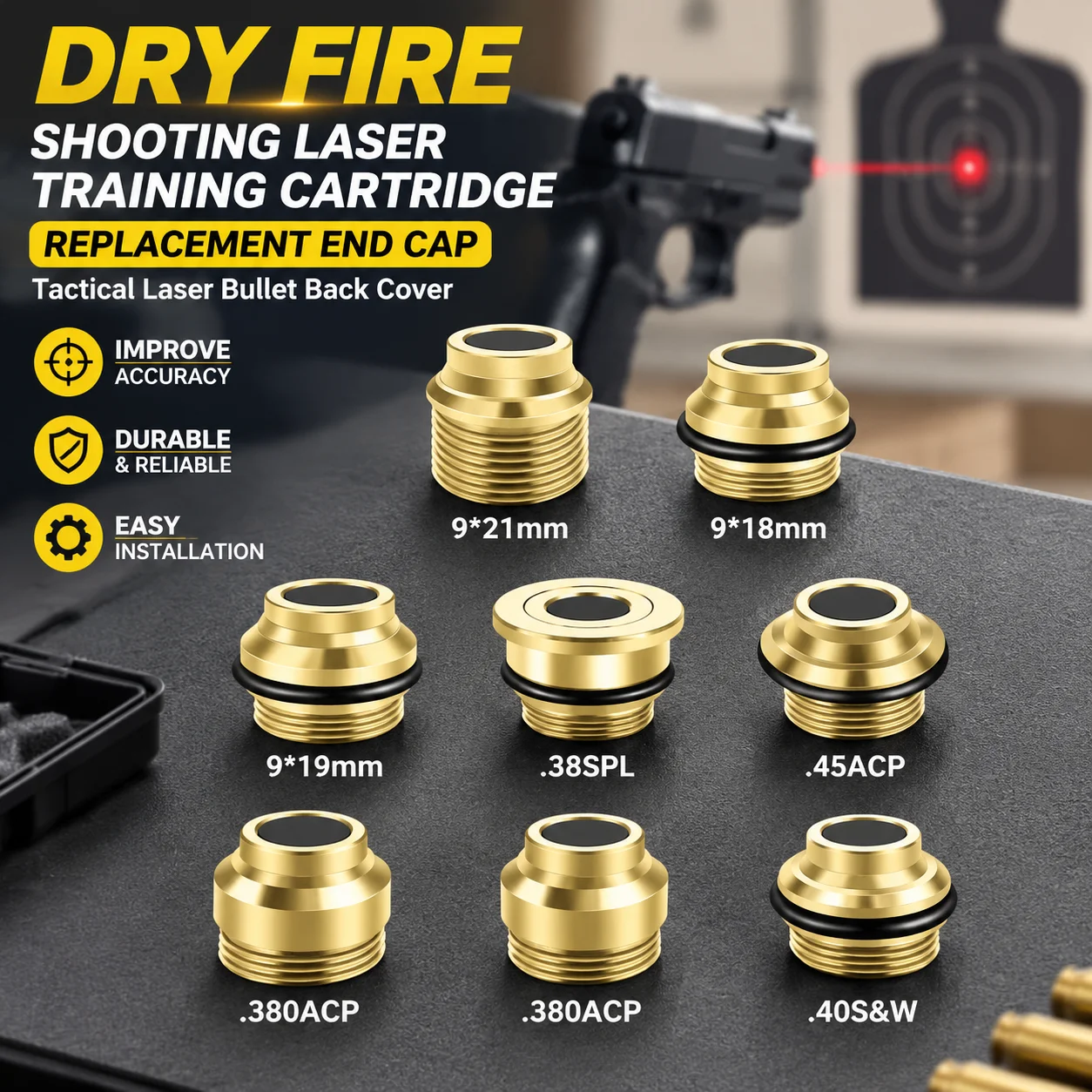 Dry Fire Shooting Laser Training Cartridge Replacement End Cap Tactical Laser Bullet Back Cover for 9mm .223Rem .380ACP .45ACP