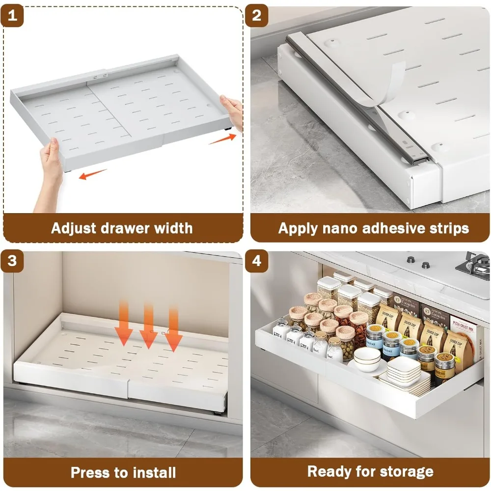 منظم خزانة قابل للسحب بعمق 21 بوصة، أدراج قابلة للتوسيع (12.6 بوصة - 20.5 بوصة) للخزائن الثابتة مع طبقة نانو لاصقة، ro