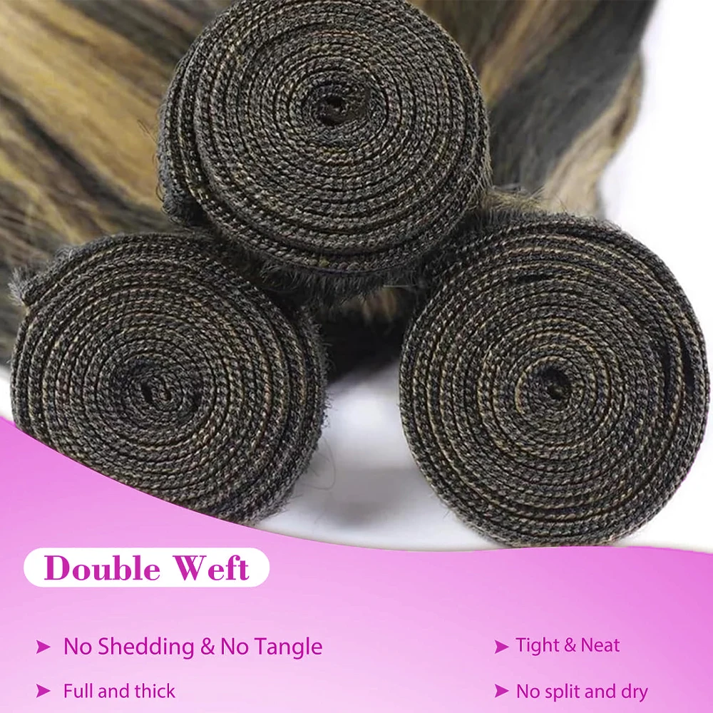 100% Remy Hair Highlight P1B/27 Human Hair Bundles Bone Straight  Hair Weaving DoubLe Weft Brazilian Hair Extensions 1/3/4Pcs