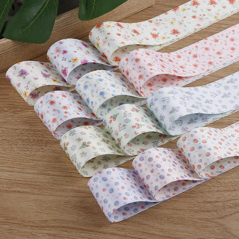 

50 Yards 40MM Floral Polyester Face Cotton Flowers Printing Ribbons Hair DIY Handmade Headwear Bows Material Crafts Accessories