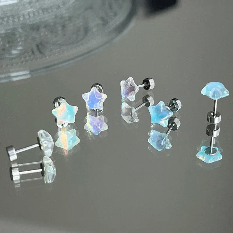 Shiny Resin Pentagram Star Piercings Lip Rings Stainless Steel Ear Bone Nail Earrings For Women Cute Sweet Piercing Body Jewelry