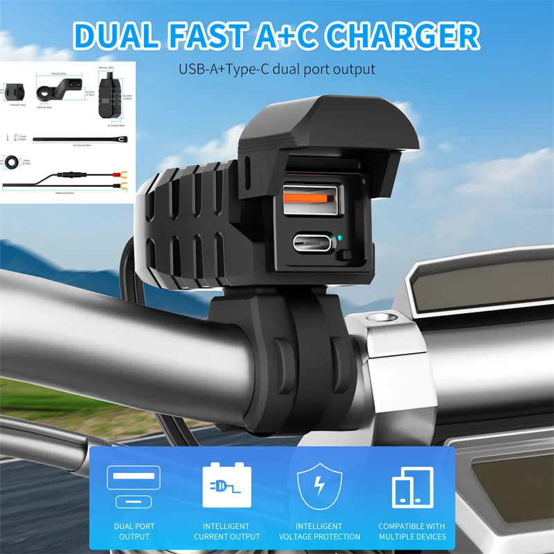 

USB-зарядное устройство для мотоцикла PD QC 3,0, быстрая зарядка, двойной порт, водонепроницаемая розетка на руль, адаптер питания 12 В для телефона, GPS, аксессуары