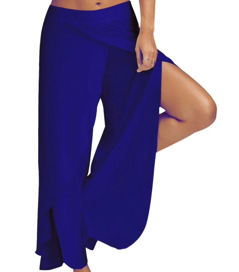 Frauen Plus Größe Breite Bein Hosen Lose Fitness Dance Yoga Split Hosen Weibliche Elastische Taille Lässige Workout Solide Sommer Kleidung – Detail 14