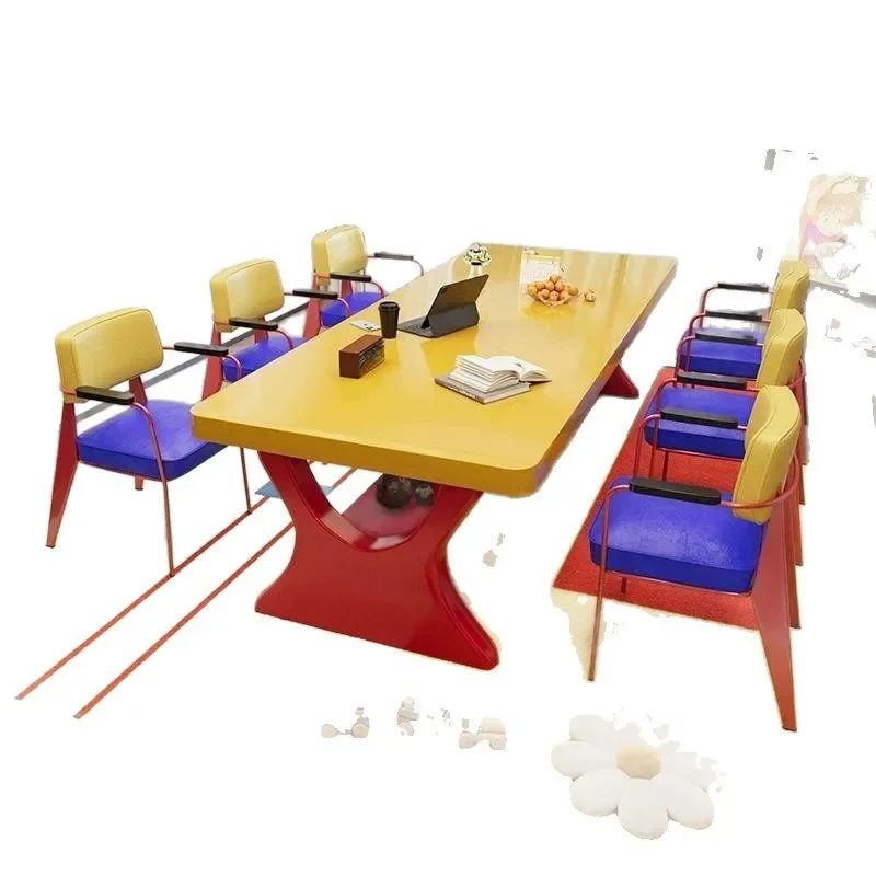 Memphis Solid Wood Desk Vibrant Color Workbench for Living Room Study Reading Dining Multi-functional Table