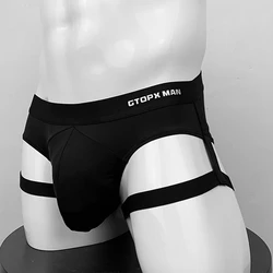 Sexy Men's Jockstrap Bandage Panties Bulge Pouch Briefs Black White Breathable Man Underwear Backless Briefs Underpants