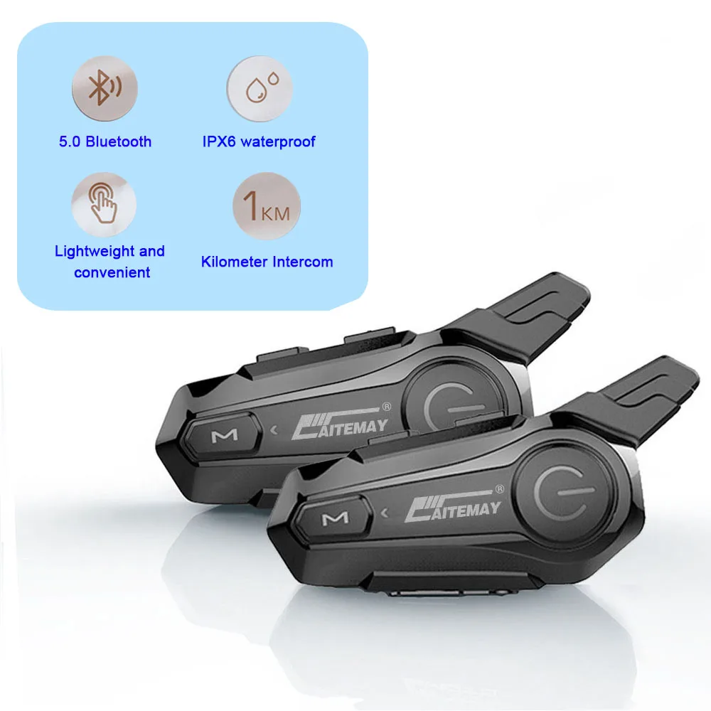 BronchPlus-Oreillette Bluetooth pour moto, appareil de communication pour casque, intercom étanche IPX6, pour 2 motocyclistes, portée 1000m