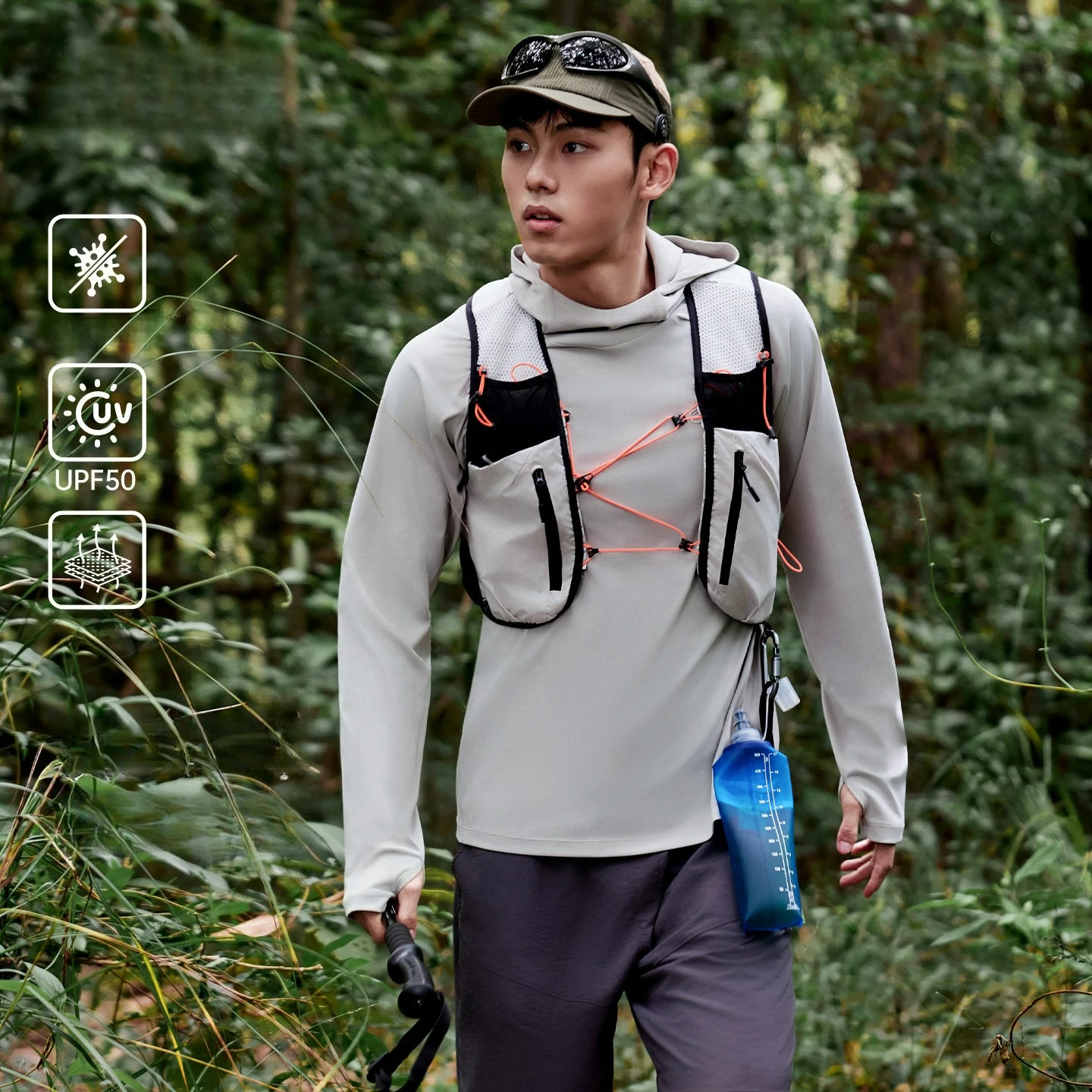 Men's Quick-Dry Hooded Long Sleeve Shirt - UPF50 Sun Protection,Breathable Outdoor Top Hiking, Trekking & Running
