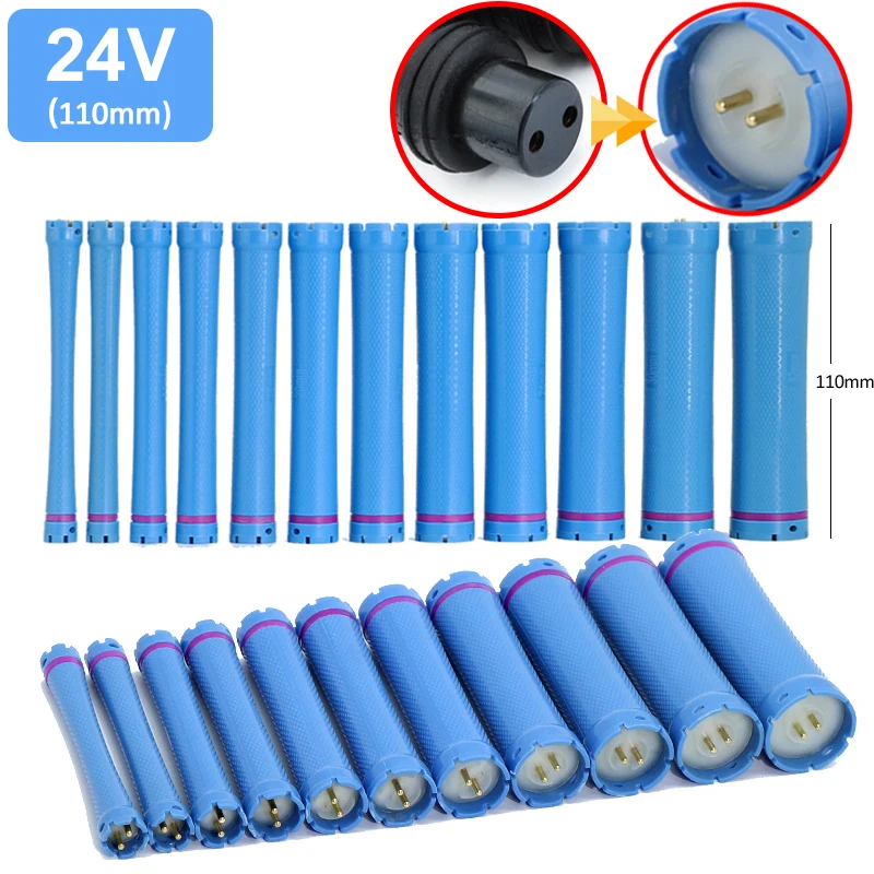 

10pcs 24V Digital Hair Perm Rods & 100pcs Rubberbands Set Universal 2 Plugs Electirc Heated Curl Bars Rollers Curlers 11cm 1906