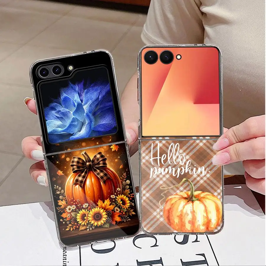 Case for Samsung Galaxy Z Flip 8 Flip6 Flip3 Flip7 FE Flip5 Z Flip 7 6 5 4 3 Flip4 Phone Cover Autumn Bow Pumpkin