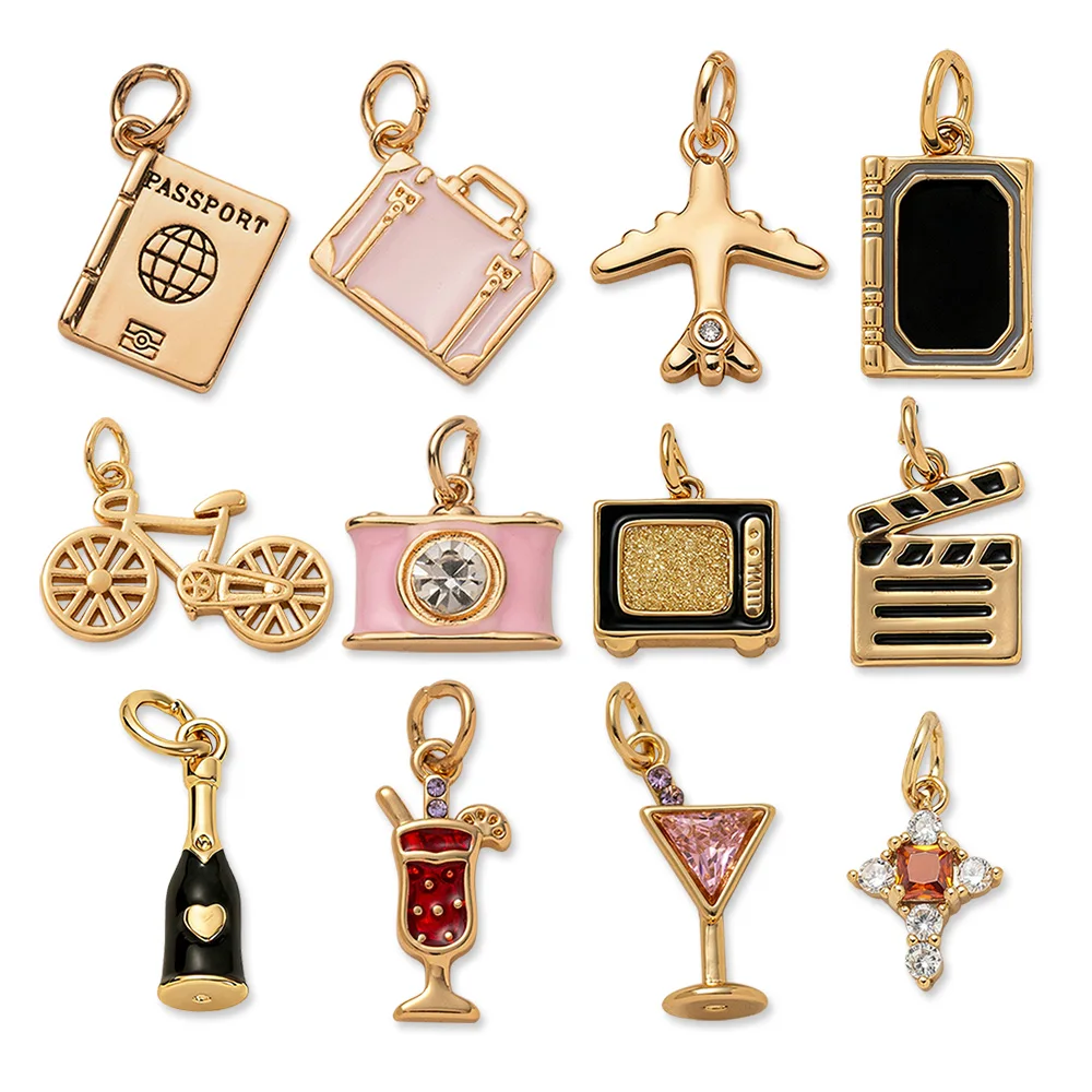 TK Y2K Goldfarbener Anhänger für Frauen, DIY-Zubehör, Niedliches Flugzeug-, Pass- und Fahrradmodell-Charm für Damen, Modeschmuck-Accessoires – Detail 1