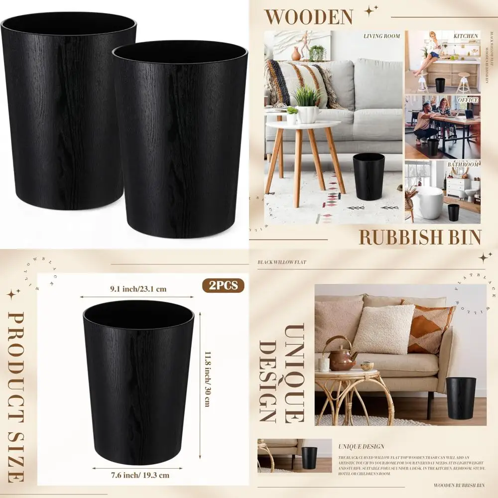 

Natural Wood 2.3 Gallon Round Wastebasket for Home and Office, Small Trash Bin Suitable for Desk Side or Kitchen Use