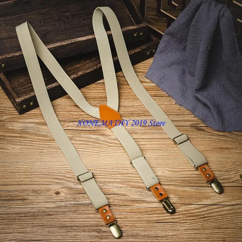 F42F Classical Rubber Brace Suspenders Straps With Secure 3 Clip Men's Accessory