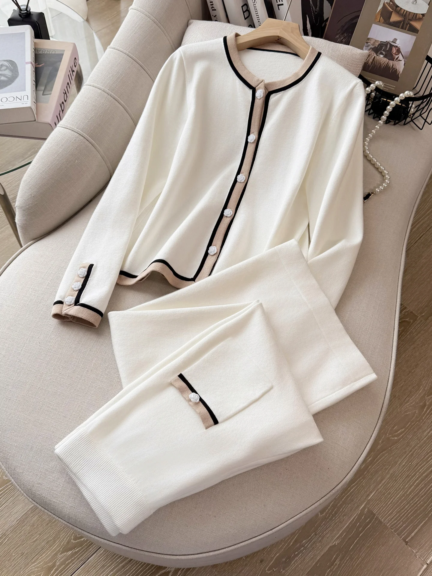 

Fashionable Commute Set Women's Long Sleeve Straight Wide Leg Pants Two Piece Suite Autumn Elegance High End Feel Casual Spor...