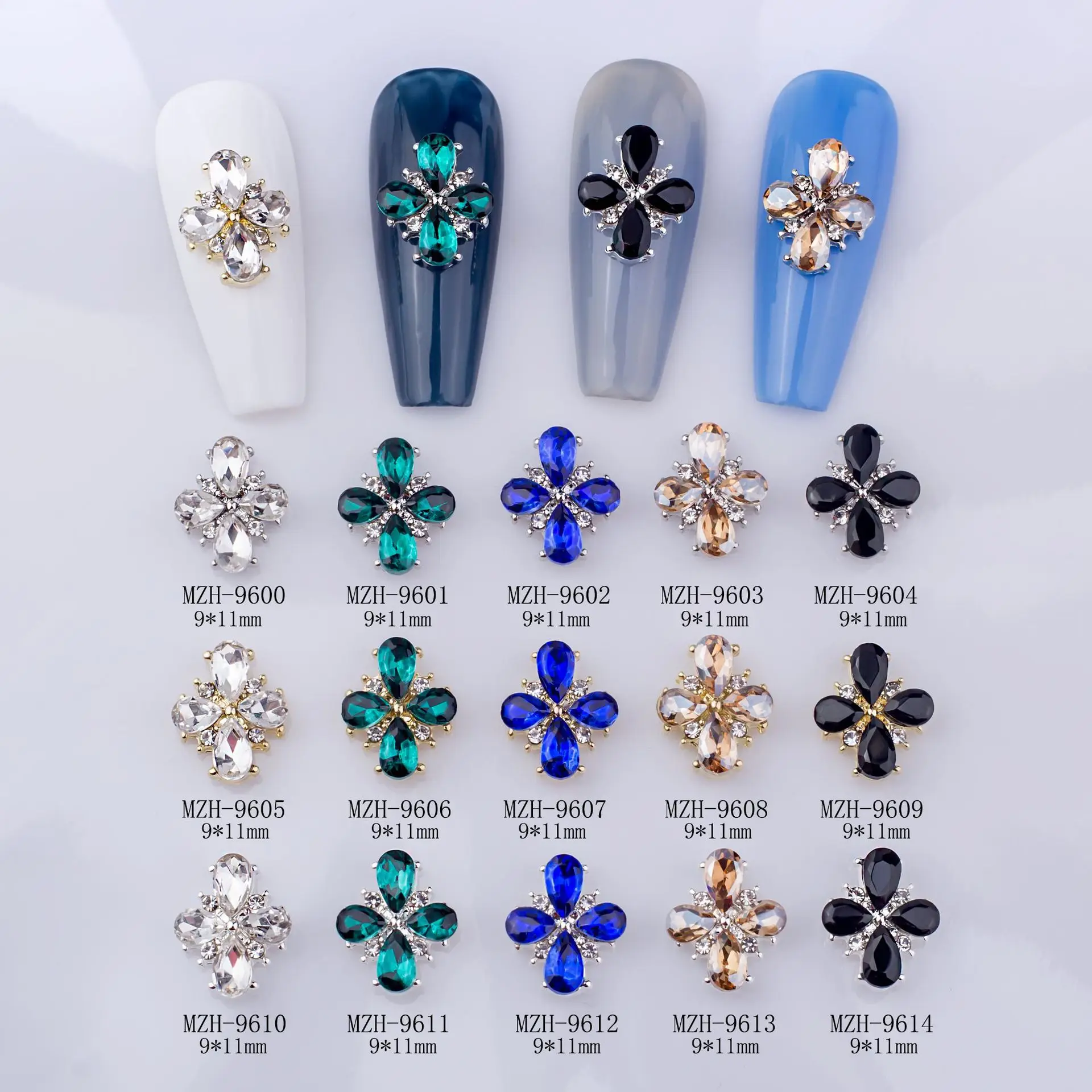 10pcs Luxury Rhinestone Nail Art Decorations Alloy Cross Flower Waterdrop Irregular Nail Drill Ornaments Decoration Tools